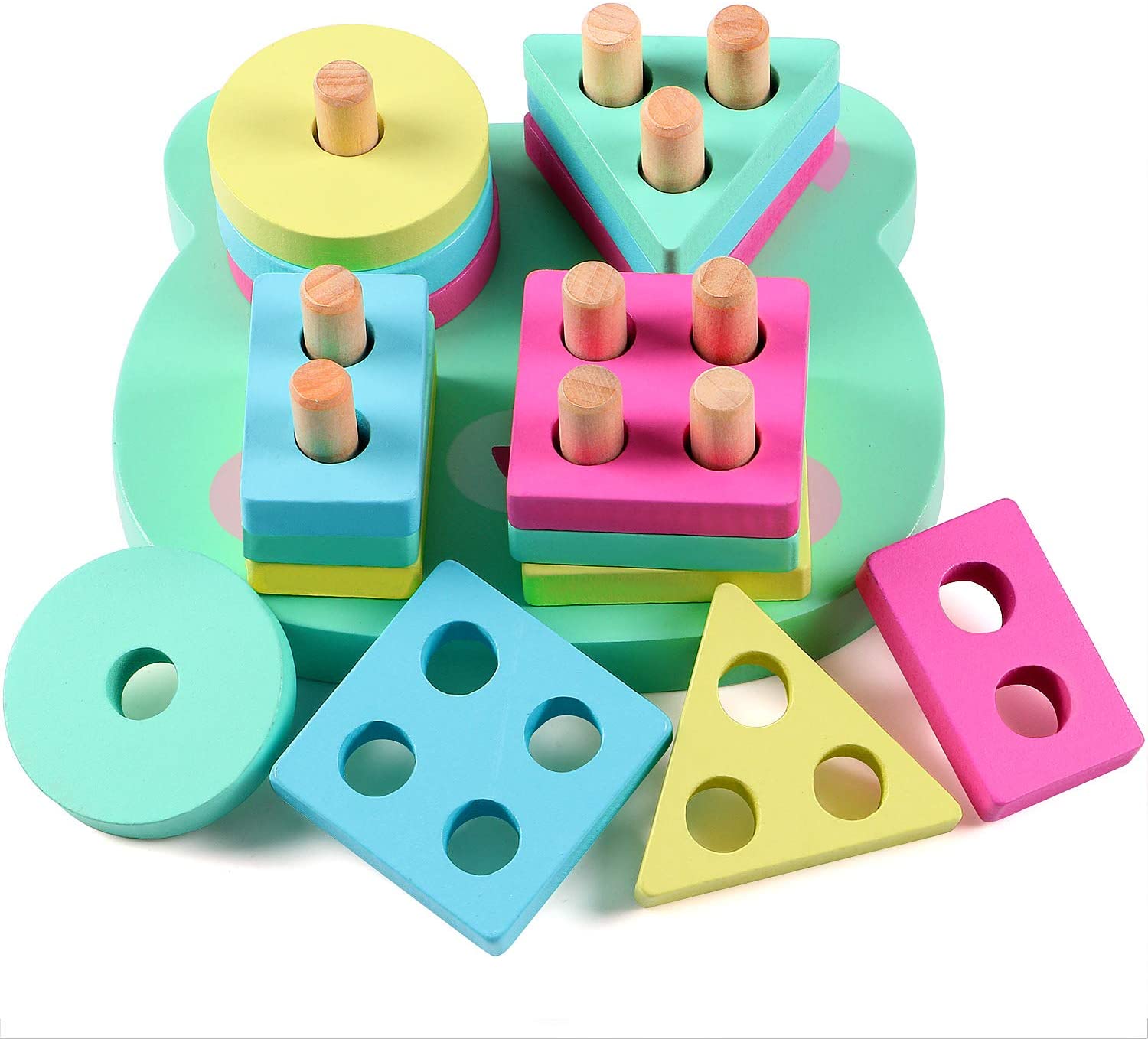 Lewo Educational Toys Wooden Stacking Toy Shape Sorter Sorting Board Toys Puzzle Game for 1 2 3
