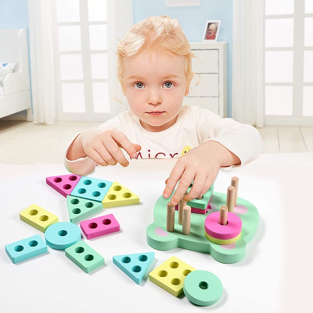 Lewo Educational Toys Wooden Stacking Toy Shape Sorter Sorting Board