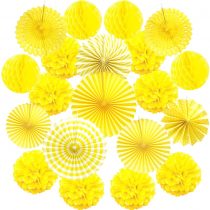 Zerodeco Hanging Paper Fan Set, Tissue Paper Pom Poms Flower Fan and Honeycomb Balls for Birthday Baby Shower Wedding Festival Decorations - Yellow