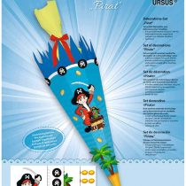 Ursus 9880002 Decorative Set Pirate 4 Sheets of Craft Cardboard DIN A4 Printed on Both Sides Pre-Cut Grooved for Decorating a School Cone Partially Finished with Satin Ribbon Multi-Coloured