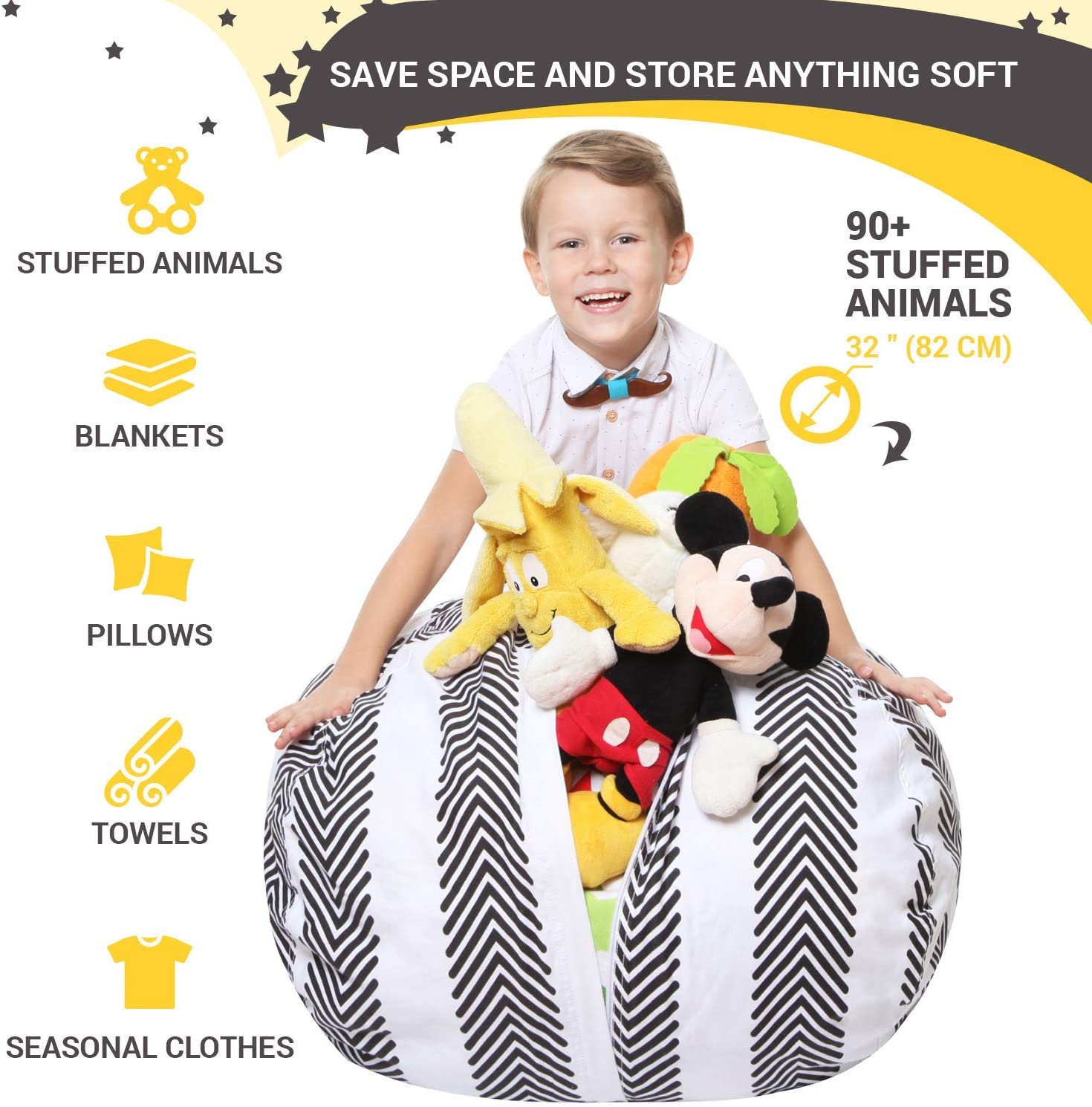 5 STARS UNITED Stuffed Animal Storage Bean Bag - Large ...