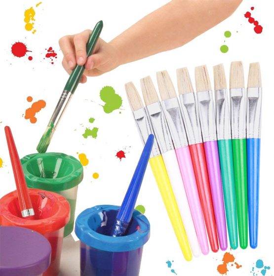 Jatidne 16 Pieces Kids Paint Brushes Round and Flat Bristle Tip Coloful