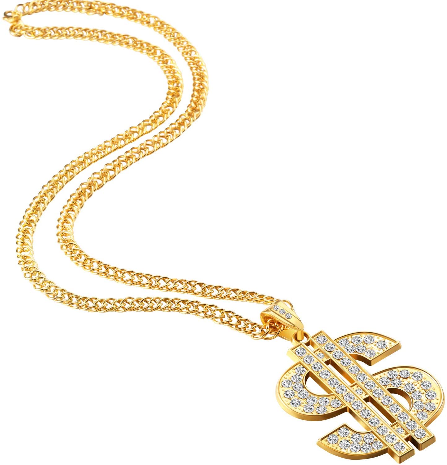 4 Pieces Gold Plated Chain Dollar Necklace for Men with Dollar Sign