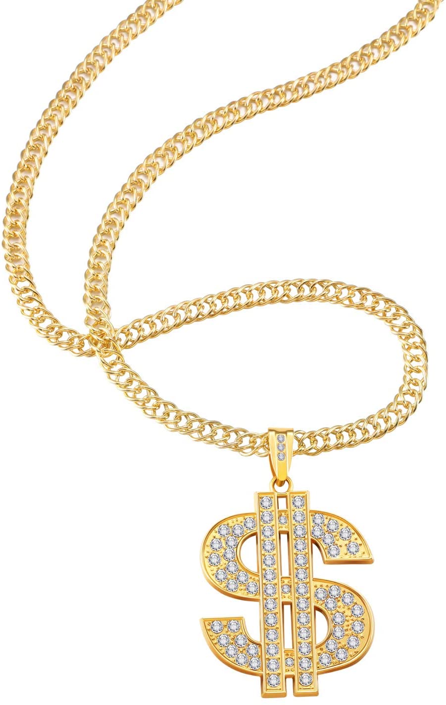 4 Pieces Gold Plated Chain Dollar Necklace for Men with Dollar Sign