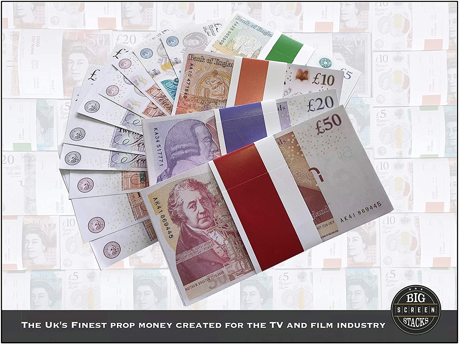 Big Screen Stacks PROP MONEY UK POUNDS GBP BANK 100 20 NOTES Extra Bank Strap