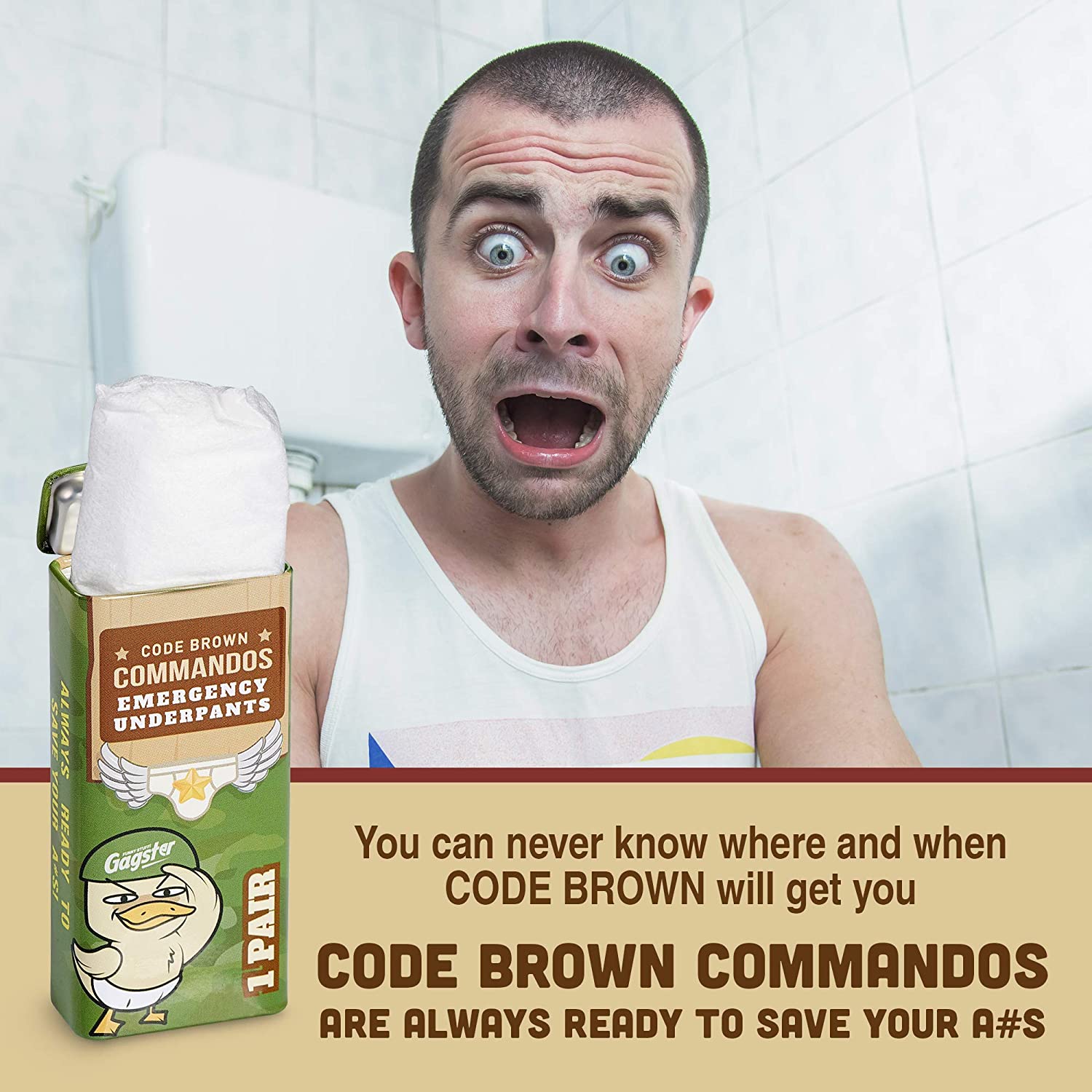 Gagster Code Brown Commandos Emergency Underpants in a Can (3 Pairs), Instant Undies Make a Terrific White Elephant Gag Gift, Funny Party Goods
