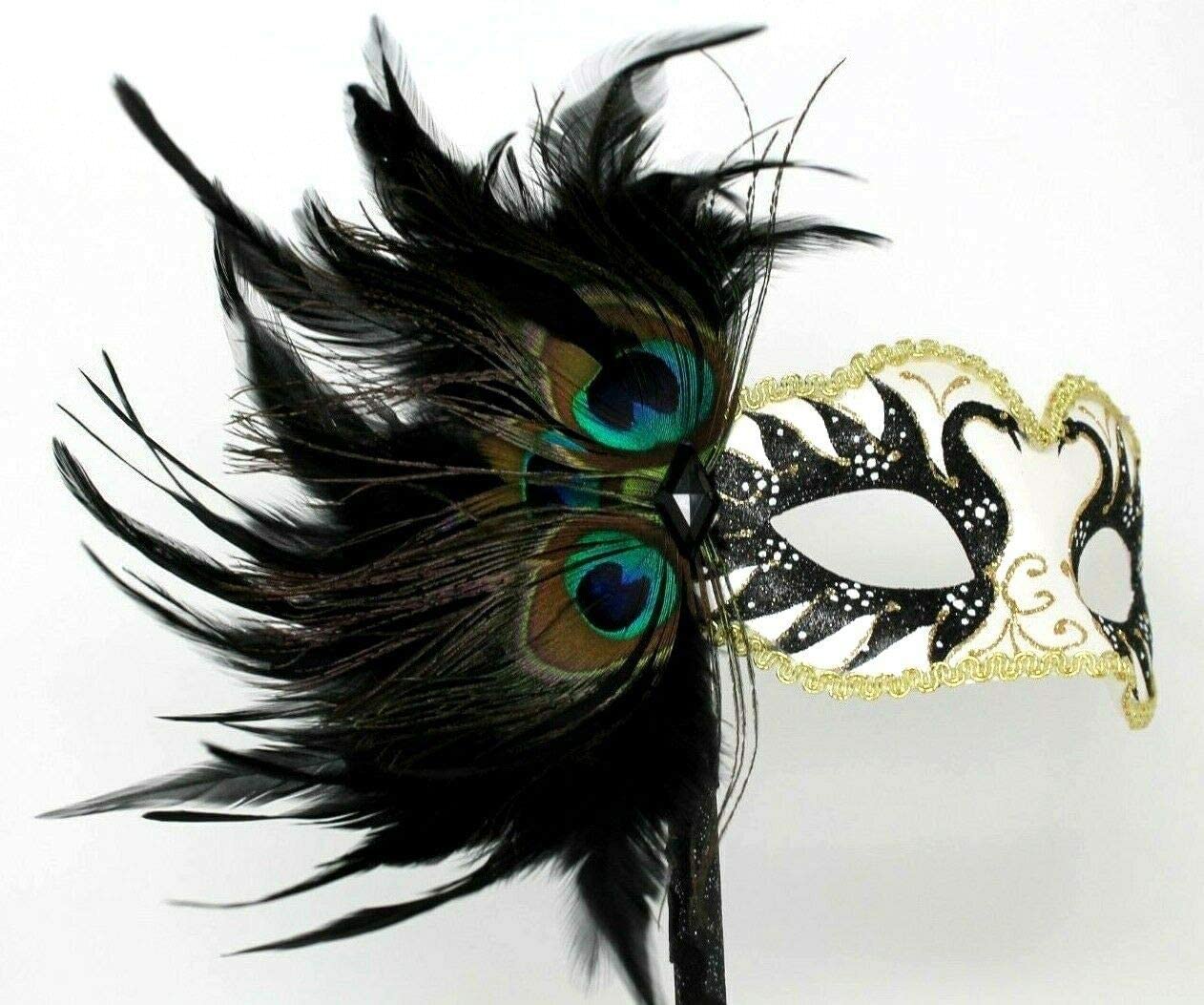 LADIES SPARKLING BLACK WHITE & GOLD VENETIAN MASQUERADE CARNIVAL PARTY ...