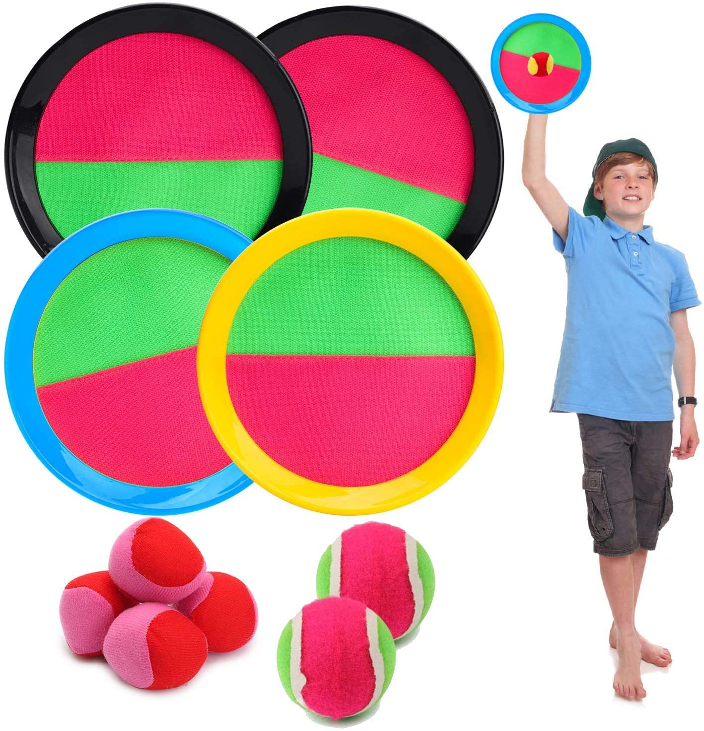 BeYumi Paddle Catch Ball Set Toss and Catch Ball Game Set 4 Hook and Loop  Adjustable self-Stick Paddles 6 Balls with Storage Bag for Outdoor  Activities (10 Items) – TopToy