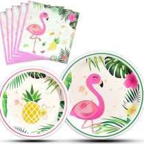 WERNNSAI Flamingo Party Supplies - 48PCS Luau Hawaiian Themed Tableware Set for Girl Kids Birthday Dinner Dessert Plates and Napkins Serves 16 Guests