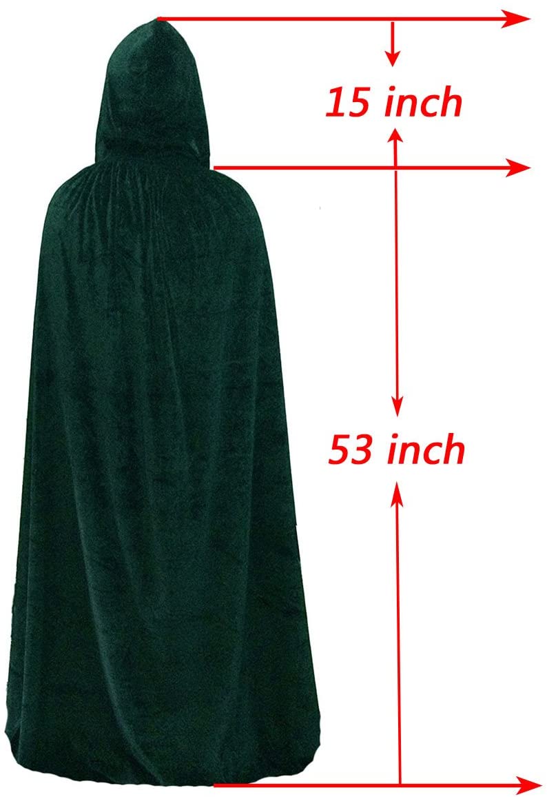 Dark Green Velvet Cloak Cape Wizard Hooded Party Halloween Cosplay Costumes for Men Women 53”