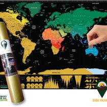 Global Walkabout Scratch Off Map with colours background &ndash; Deluxe Travel Size World Map Poster &ndash; Countries and Facts &ndash; Travel Gift (Black)