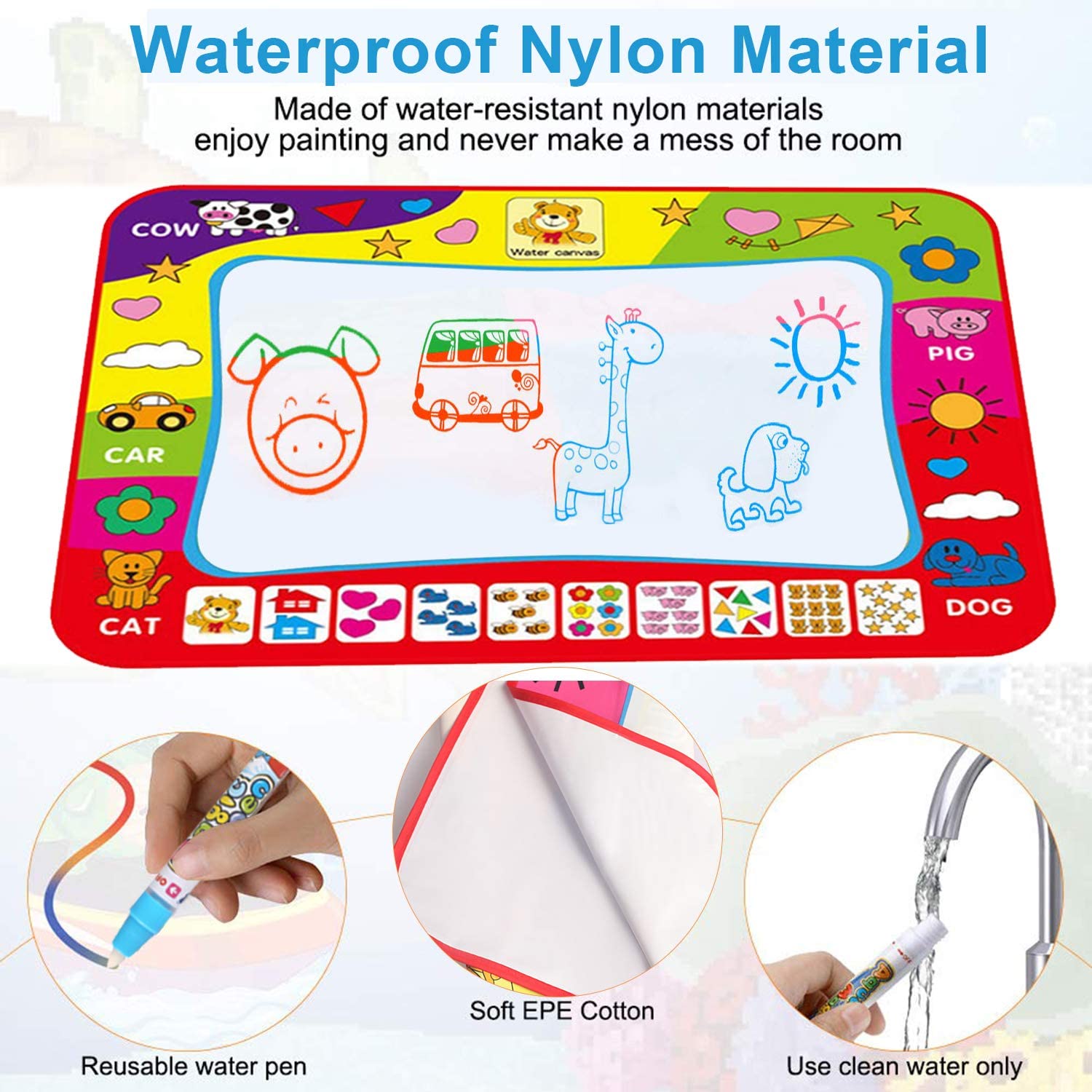 Soneer Water Magic Doodle Mat, Drawing Painting Mat(60×80cm) with 4
