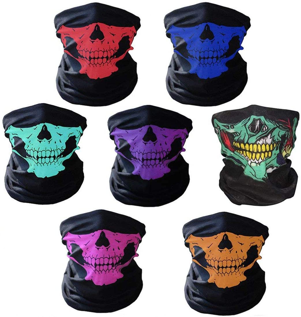 AOFOX 7 Pieces Seamless Skull Face Tube Mask Motorcycle Face Skull Mask ...