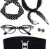 50's Costume Scarf Polka Dot Headband Earring Cat Eye Glasses Waistband