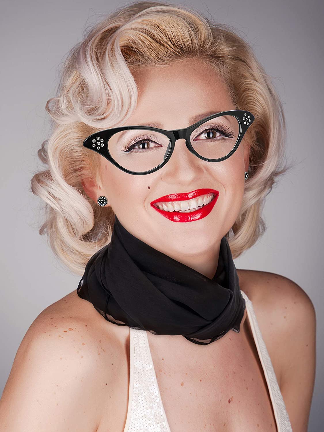 50's Costume Scarf Polka Dot Headband Earring Cat Eye Glasses Waistband - Image 2