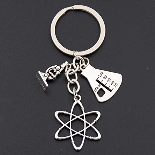 Scientist Key Ring with Measuring Cylinder Atom and Microscope Physics ...