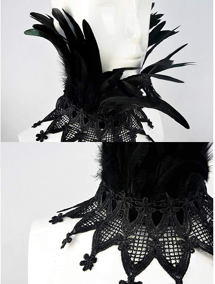 homelex gothic black natural feather cape shawl with choker collar