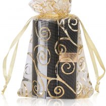 YFZYT Pack of 100 Organza Bags, Jewelry Pouch Pocket with Drawstring ＆ Bronzing Pattern for Chocolate, Sweets, Cookie as Gift Packing - 15 x 20 cm, Gold