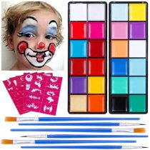 Lictin Face Paint Makeup Palette - 26 Colors Body Painting Face Paint Kit, Face Paint Professional with 10 Brushes & 30 Reusable Stencils for Halloween Christmas Make-up Party
