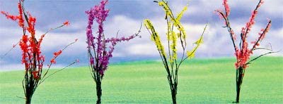 JT Flower Bushes Assorted, 1" to 1-1/2", O-Scale, (32 pack)