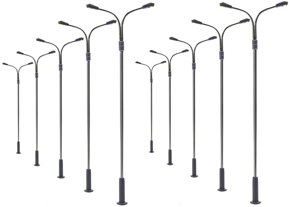 Evemodel LQS13 10pcs Model Railway Train Lamp Post Street Warm White Lights HO OO TT Scale LEDs NEW