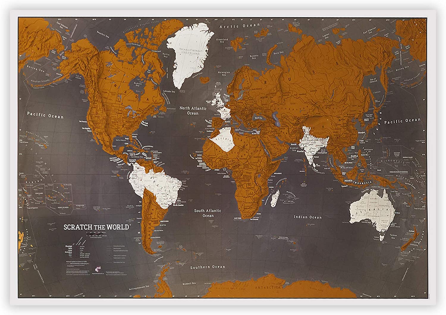 Póster de mapa del mundo color negro Maps International Scratch The World® 84 x 59 cm 