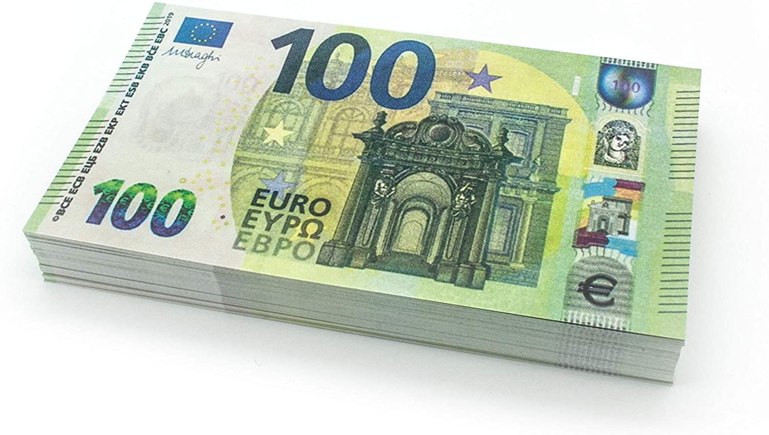 Cashbricks® 100 x €100 Euro Play Money Notes - Reduced - 75% Size