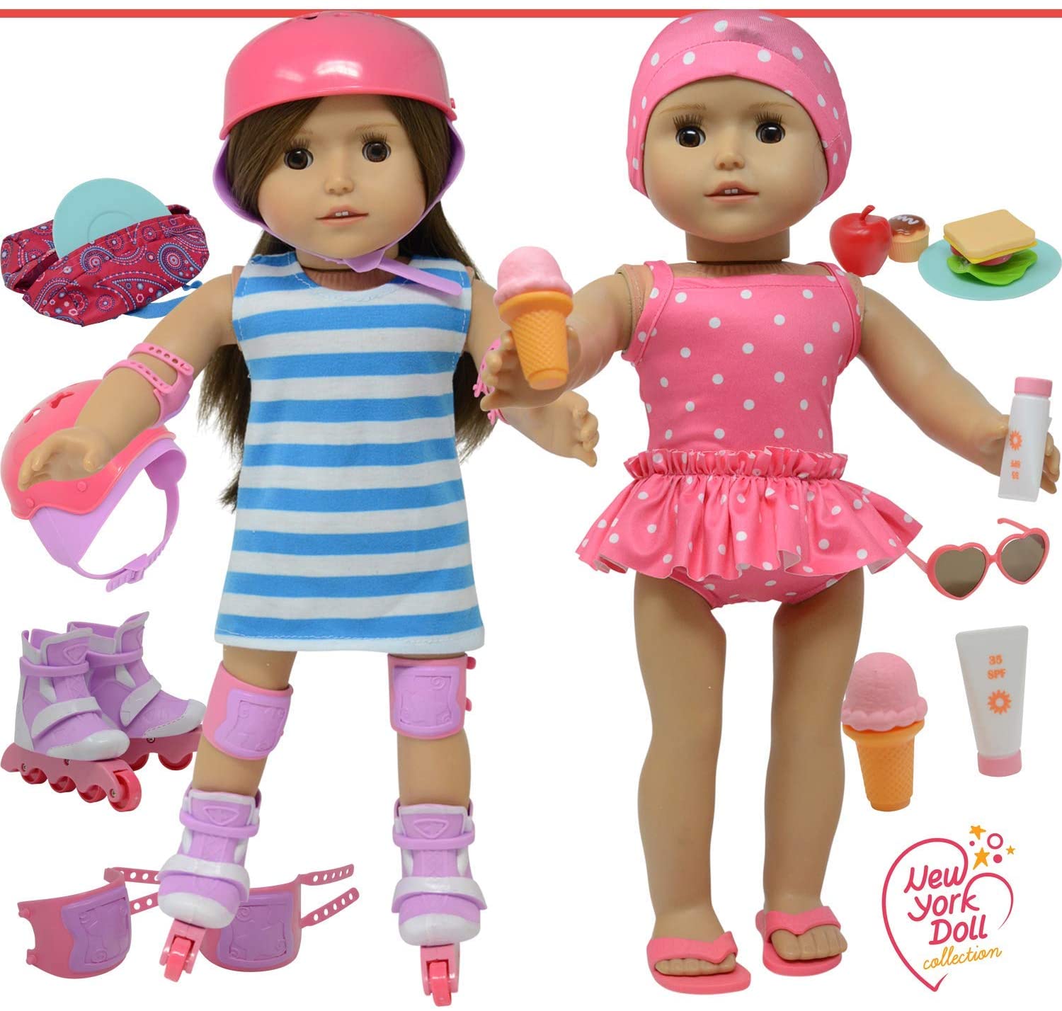 The New York Doll Collection Doll Accessories Fits 18 Inch / 46cm Dolls - Includes Roller Skates and Bathing Suit Swim Set for Fashion Girl Dolls - Doll Clothing and Many More Accessories