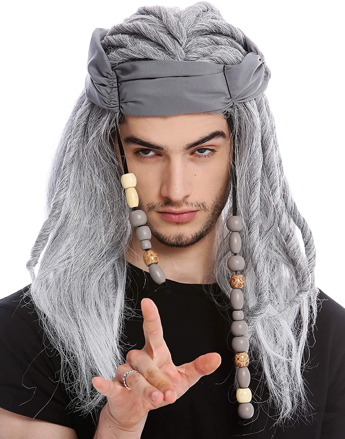 WIG ME UP Piraten-Perücke Für Herren - Lange Dreadlocks, Dunkelbraun, Mit Kopftuch, Für Karneval & Halloween