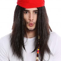 WIG ME UP - 91531-ZA1 Pirate Wig Bandana Men Women long wild dreadlocks rasta dark brown