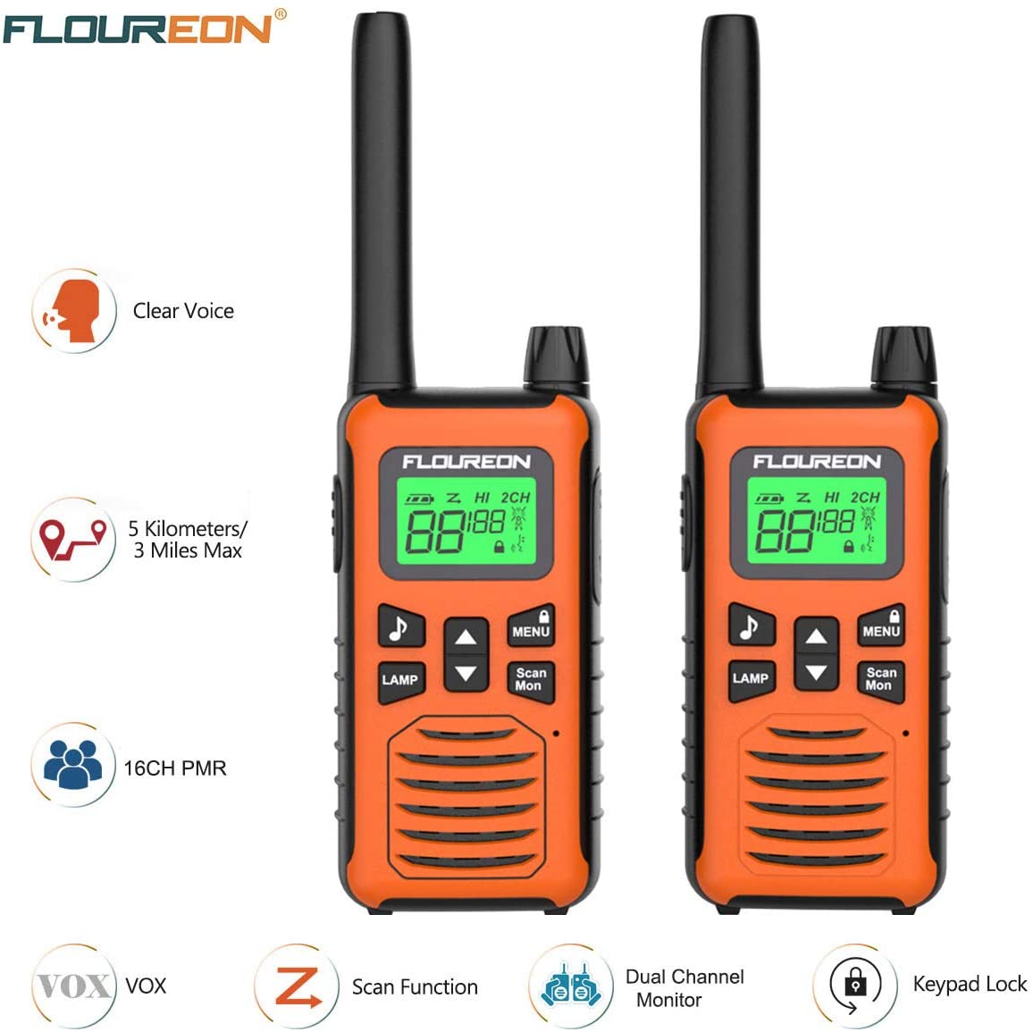 Floureon Rechargeable Walkie Talkies Two-way Radio Pmr 446mhz 16 