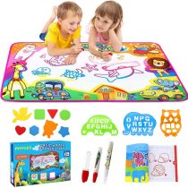 PHYLES Water Drawing Mat, Super Rainbow Deluxe Water Magic Mat, No Mess Colouring & Drawing Game, Birthday Gifts & Educational Toys For 3 4 5 6 Year Old Boys Girls Toddlers, 87X57cm Saving Space
