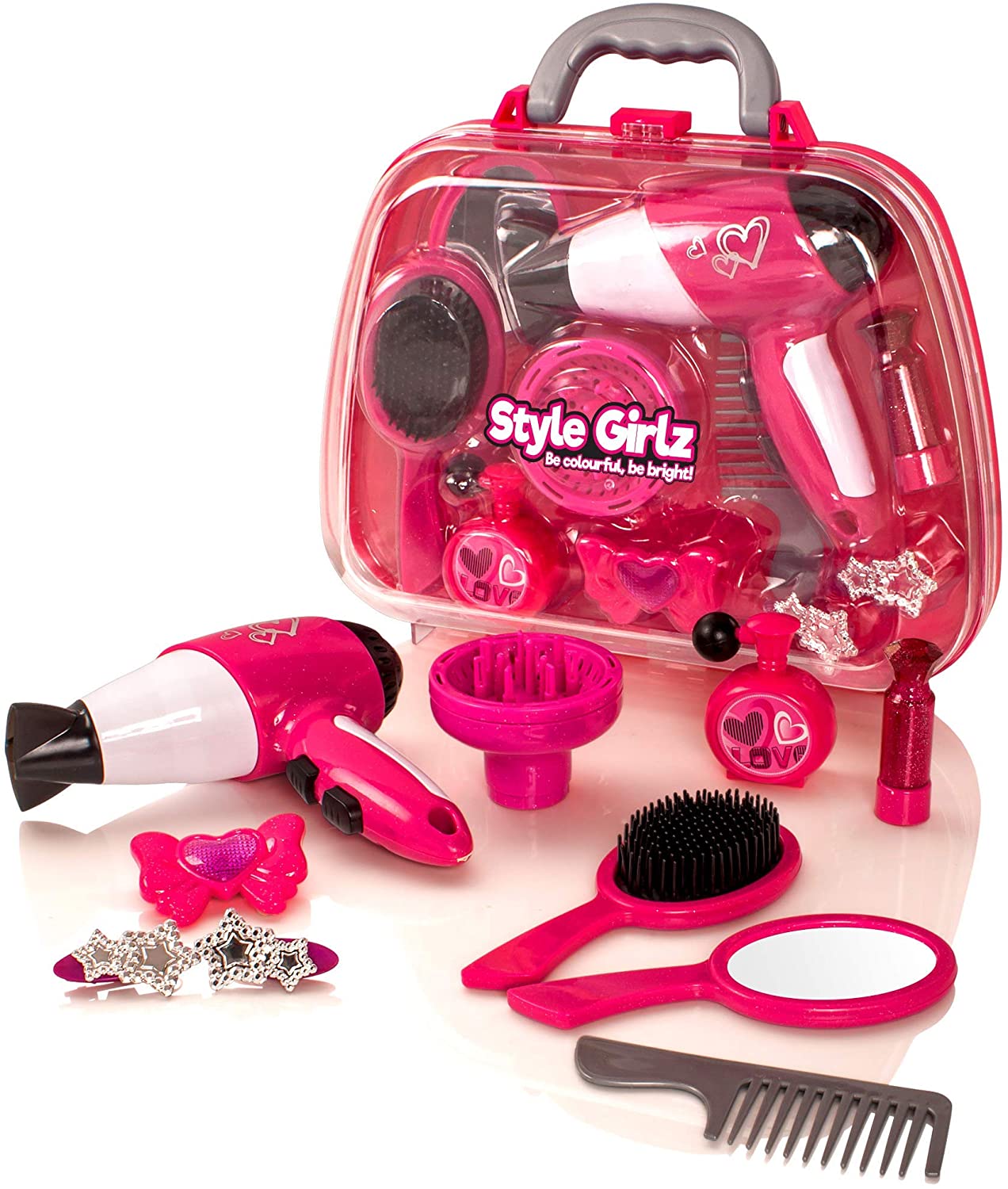 Style Girlz Salon Hair Styling Set with Battery-Operated Hair Dryer and  Vanity Case in Gift Box – Pretend Play Toys For Girls Age 3-6 – TopToy