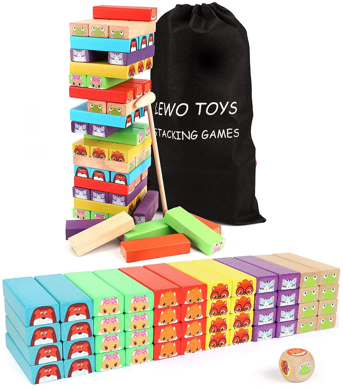 Lewo Coloured Stacking Game Wooden Building Blocks Tower Board Games ...