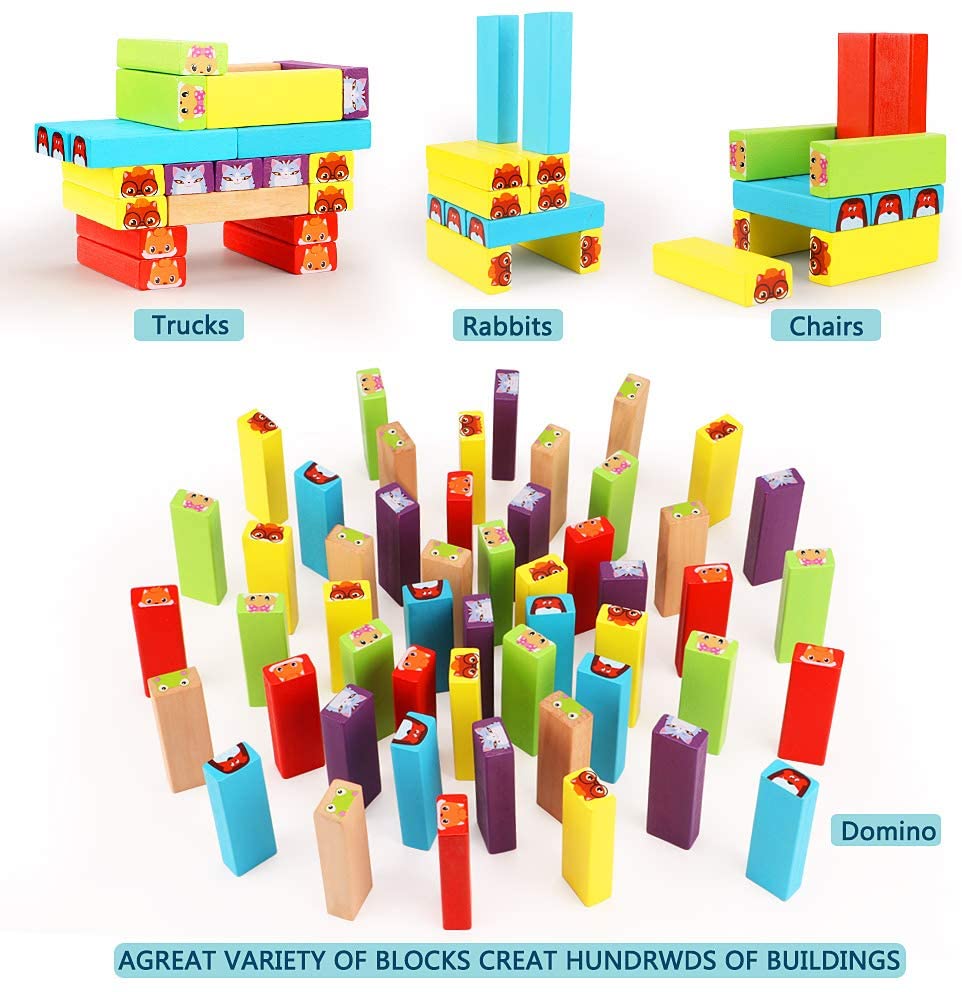 Lewo Coloured Stacking Game Wooden Building Blocks Tower Board Games ...