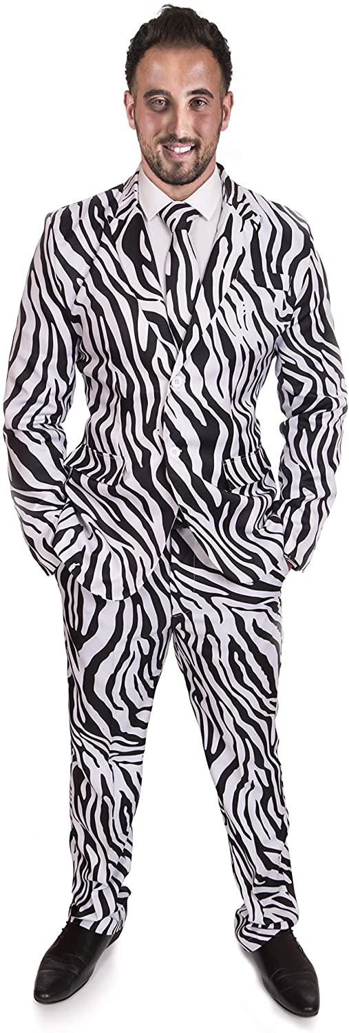 Zebra Animal Print Mens Stag Do Costume Fancy Dress Party Costume Suit ...