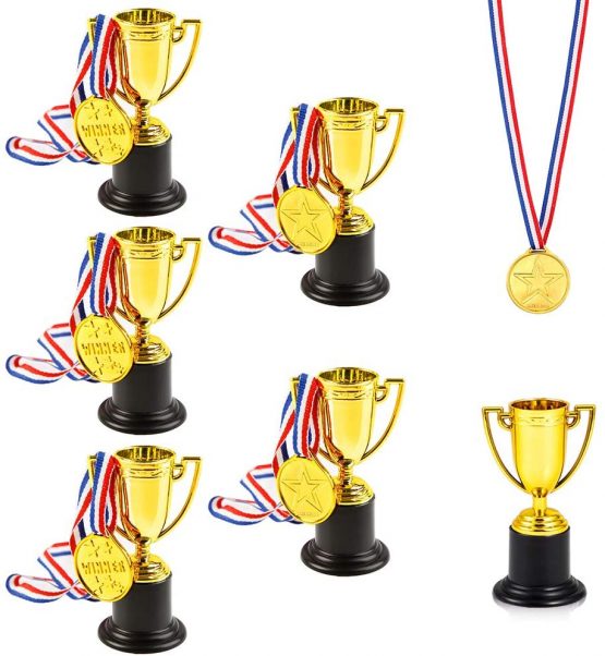 Pllieay Trophy Cup 6 Pieces 4 Inch Gold Plastic Trophies and 6 Pieces