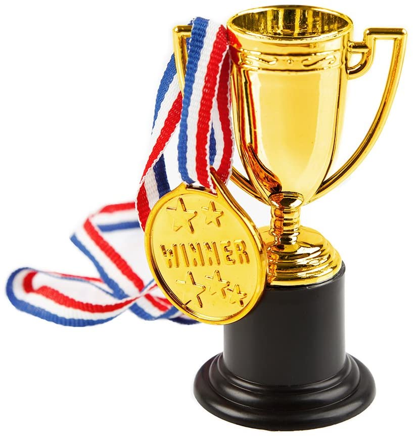 Pllieay Trophy Cup 6 Pieces 4 Inch Gold Plastic Trophies and 6 Pieces