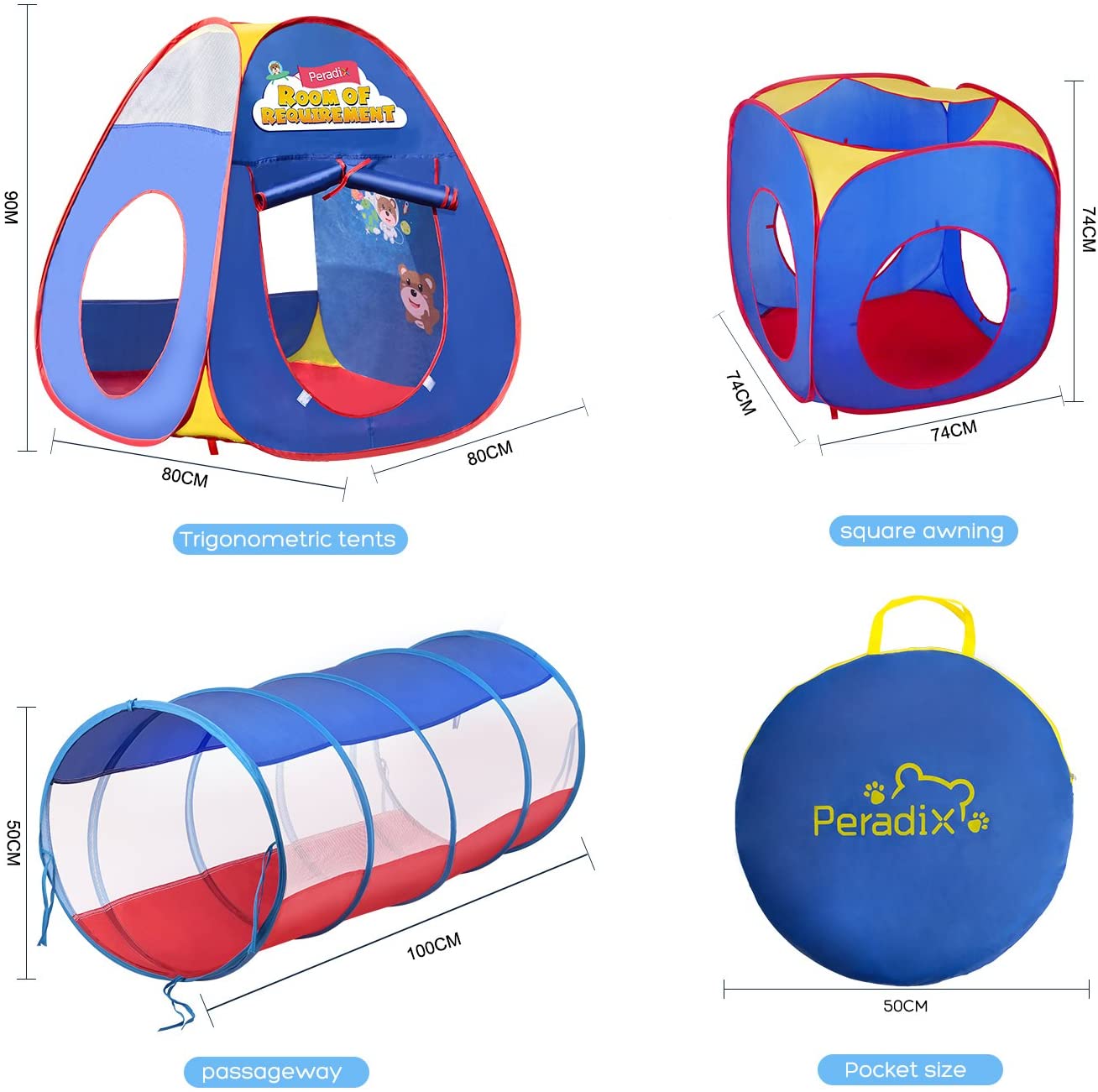 Peradix Kids Play Tent Tunnel 3 in 1, Pop Up Tent Toddlers Crawl Tunnel