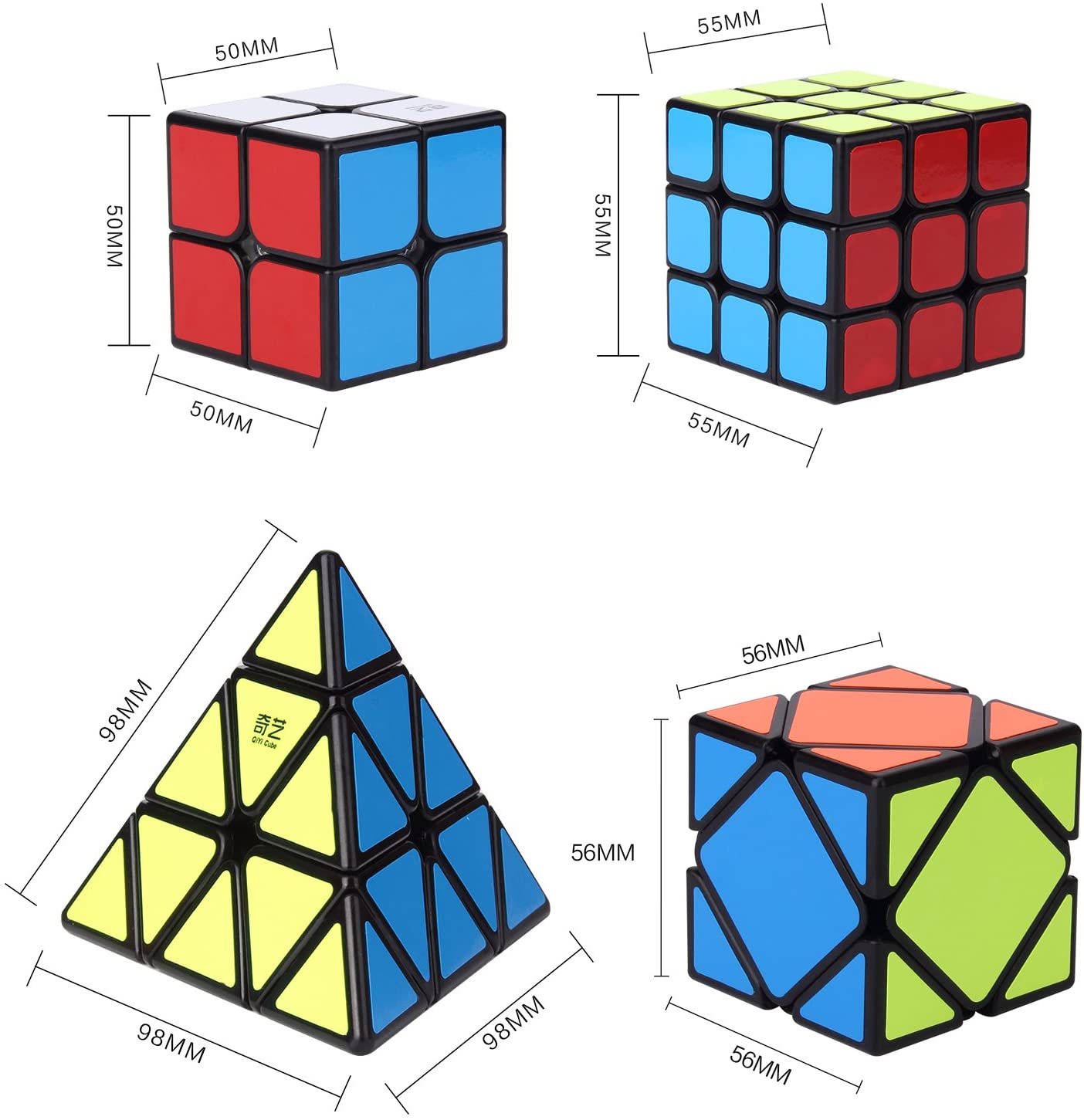 ROXENDA Puzzle Cube Set, Magic Cube Set of 2x2x2 3x3x3 Skew Pyramid