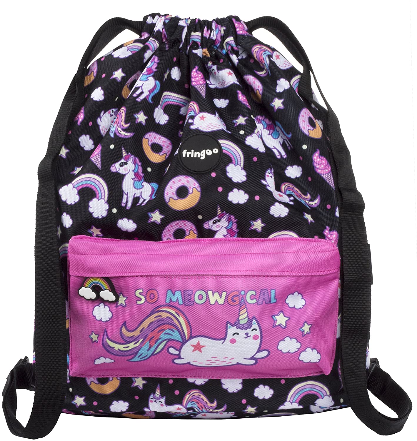FRINGOO® Kids Drawstring Bag Large School Backpack PE Kit Bag Zipped