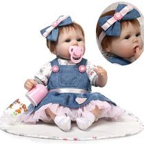 ZIYIUI Handmade Soft Silicone 18 inch Reborn Baby Doll Girl Lifelike Blue Eyes Newborn Girl Toy Doll That Look Real Child's Vinyl Birthday Gift