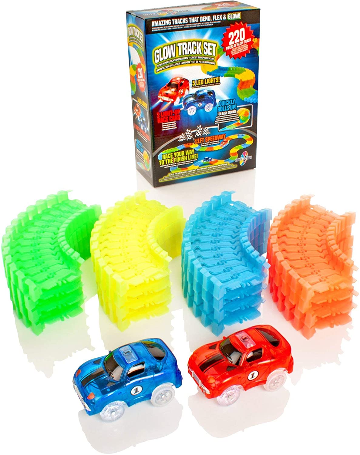 Create-A-Track 220 Piece Flexible Race Track with Light Up Cars