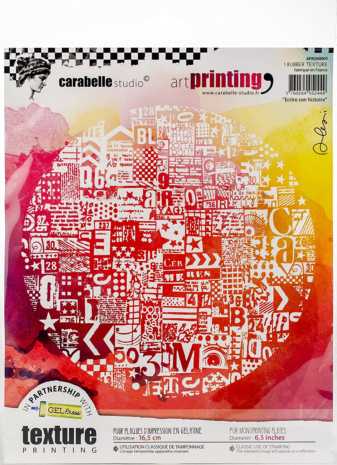 Carabelle Studio Art Printing Round Rubber Texture Stamp, Make History, for Gel Monoprint Plates