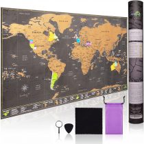 Scratch Off World Map Large 70 x 42cm | Ultra Detailed Travel Map of the World with all U.S States - Scratch World Map Accessories Kit and Gift Tube - Deluxe Cartographic Poster Design by Atlas&Green