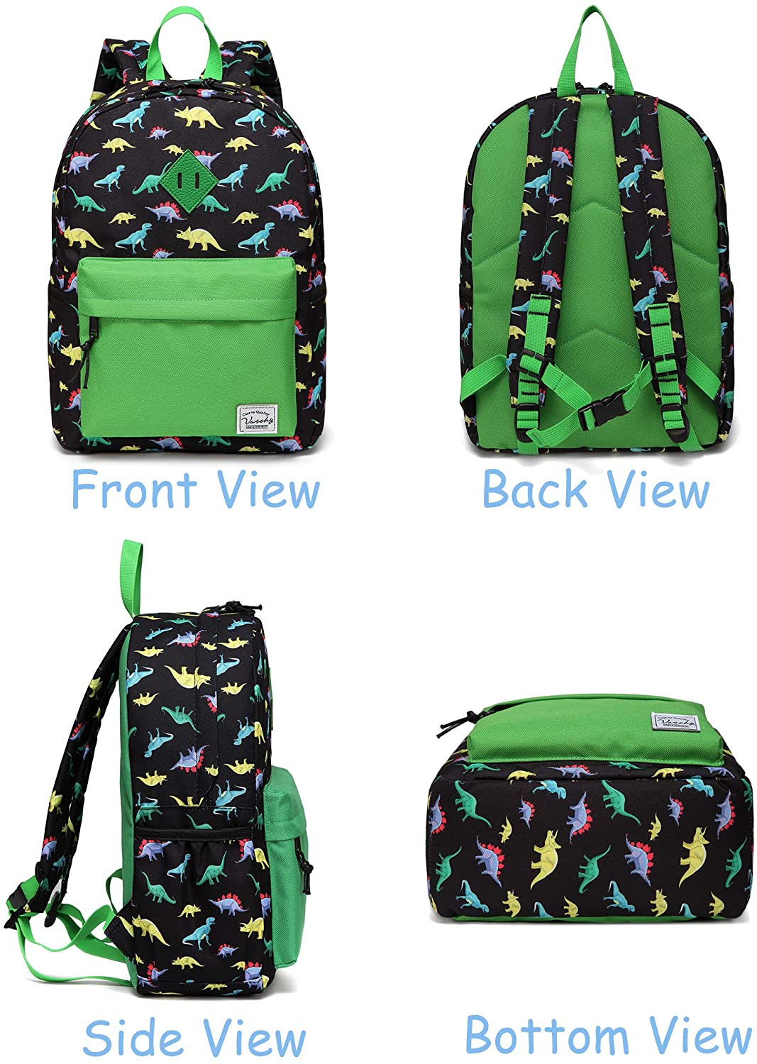 VASCHY Kids Backpack for Girls, Cute Dinosaur Lightweight Backpack