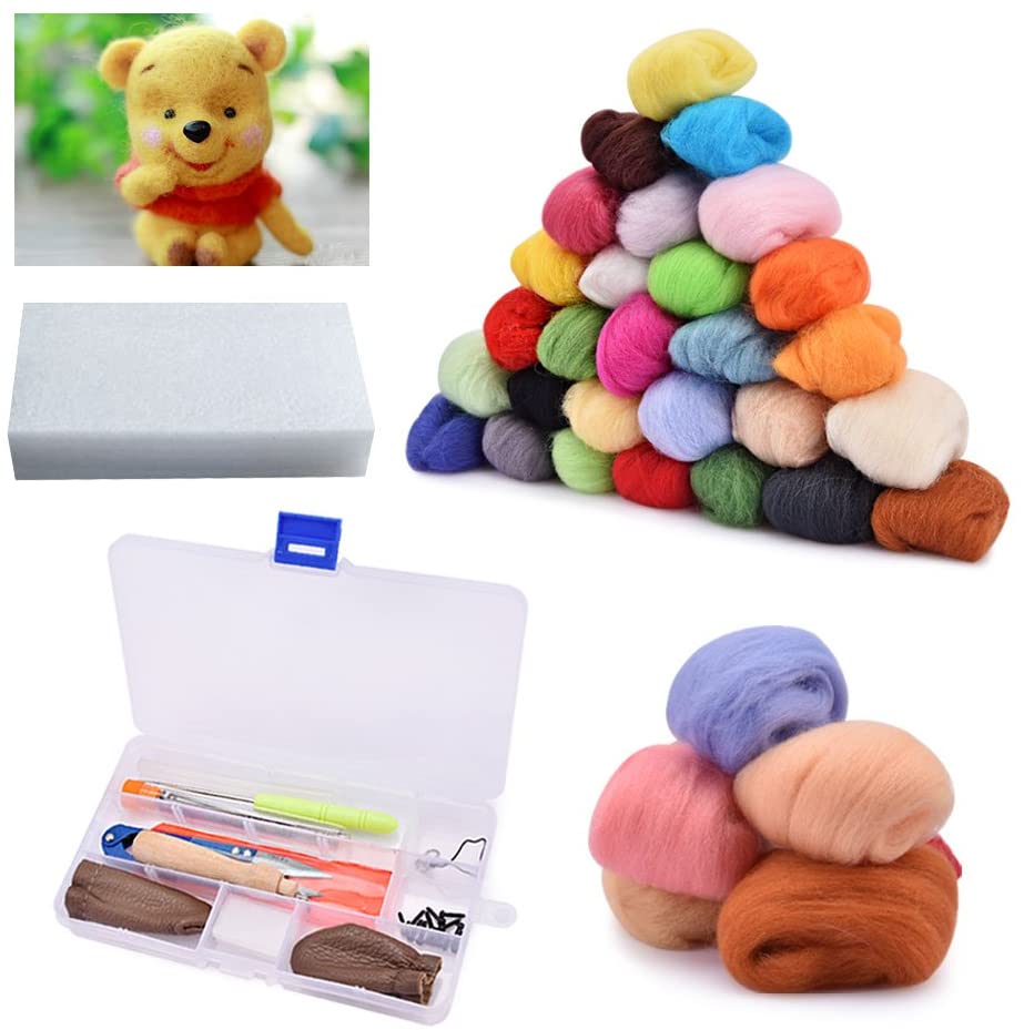 BASEIN Needle Felting Starter Kit Set, 36 Colors Wool Roving Felting