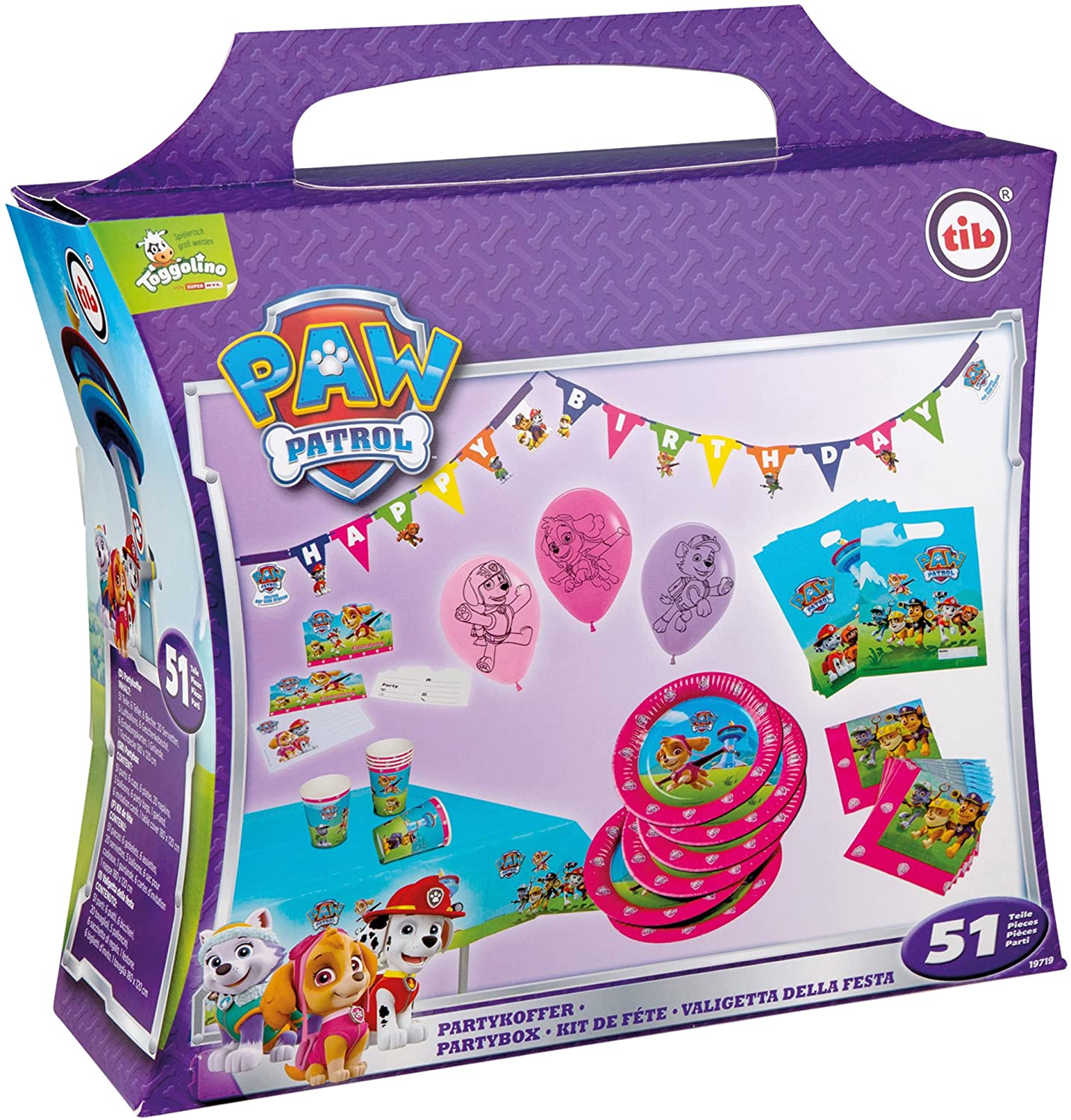 tib 10118779 Paw Patrol Girl Party Suitcase Set of 51 Pieces