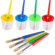 VEYLIN 4 Pieces Paint Brushes and 4 pieces Paint Pot with Lids Kids Children School Equipment
