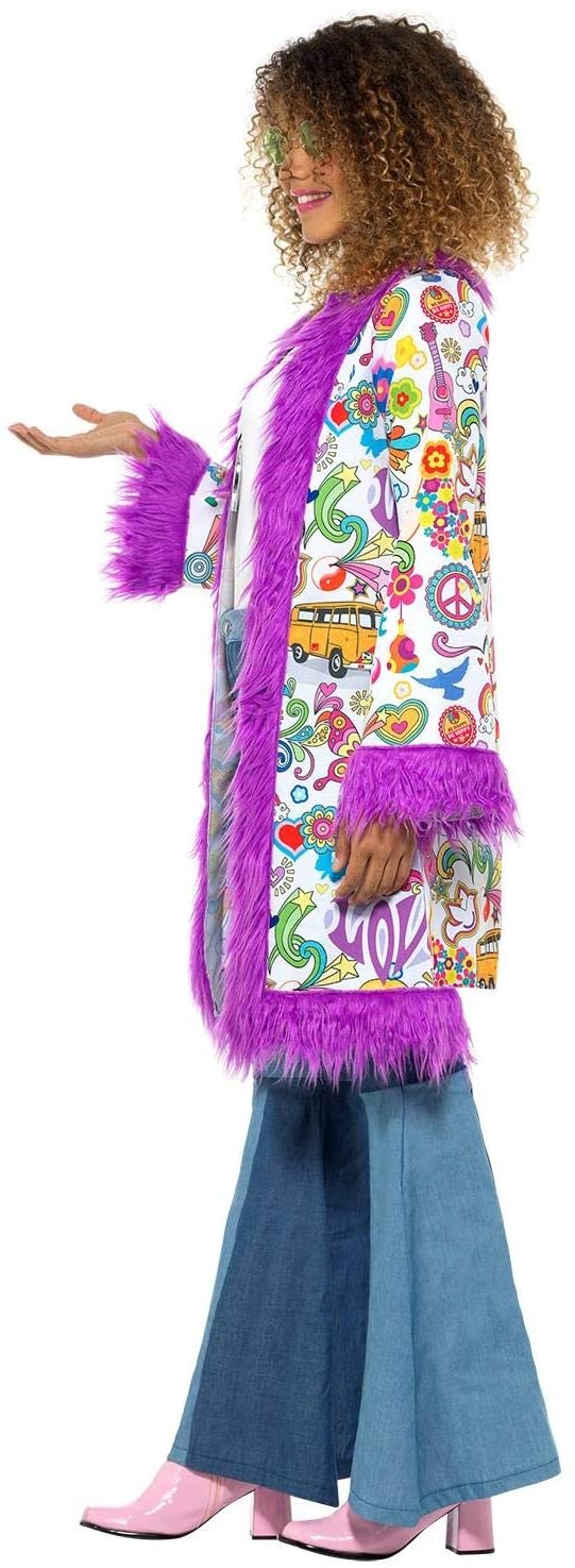 Smiffys Women's 1960's Groovy Lady Costume, Dress, Printed Waistcoat And Headband, 60's Groovy Baby, Serious Fun, Size 14-16, 35531